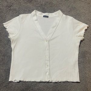 brandy melville white vneck ruffle trim crop top